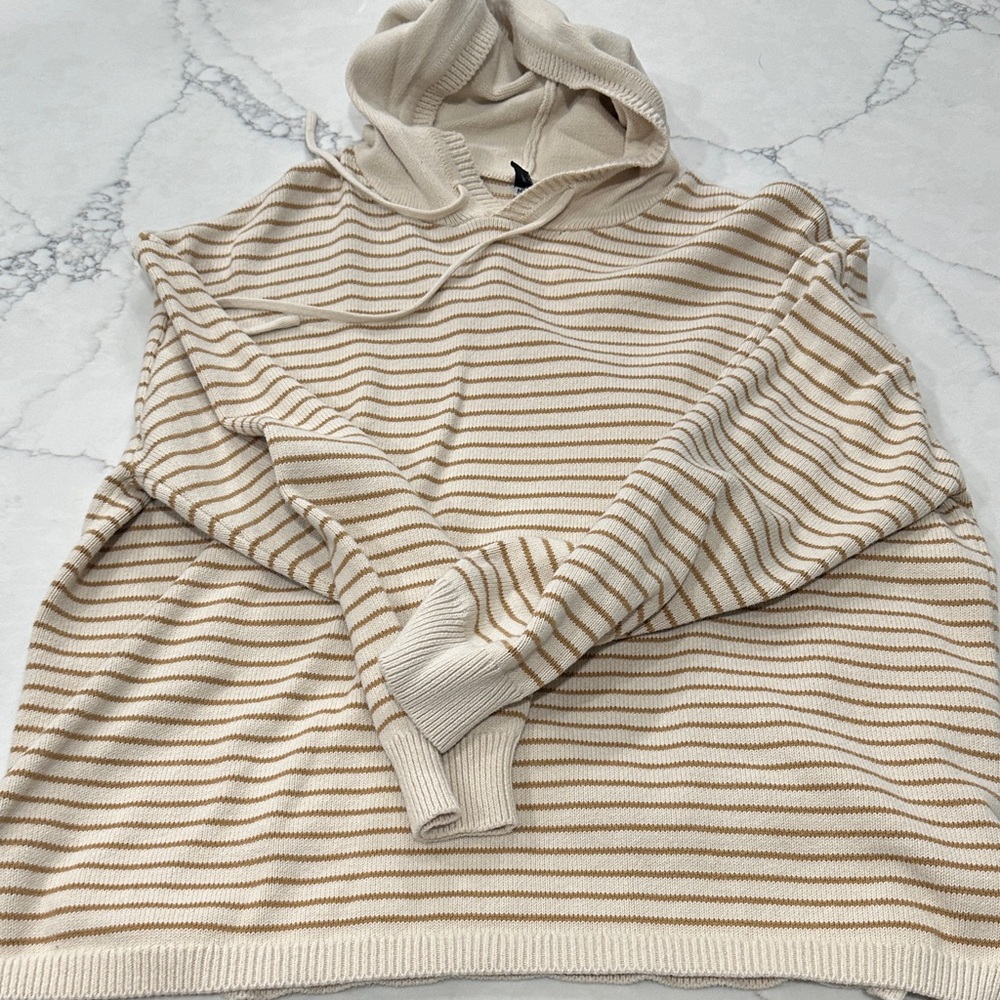 Onzie Cream and Tan Striped Turtleneck Sweater